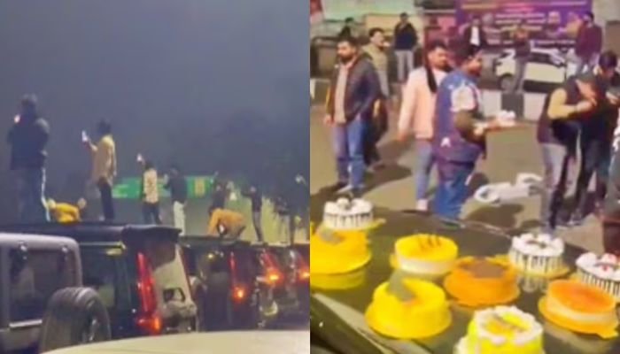 लखनऊ में बर्थडे पार्टी के नाम पर हुल्लड़बाजी, चौराहे पर डांस के साथ आतिशबाजी 1 LUCKNOW VIDEO